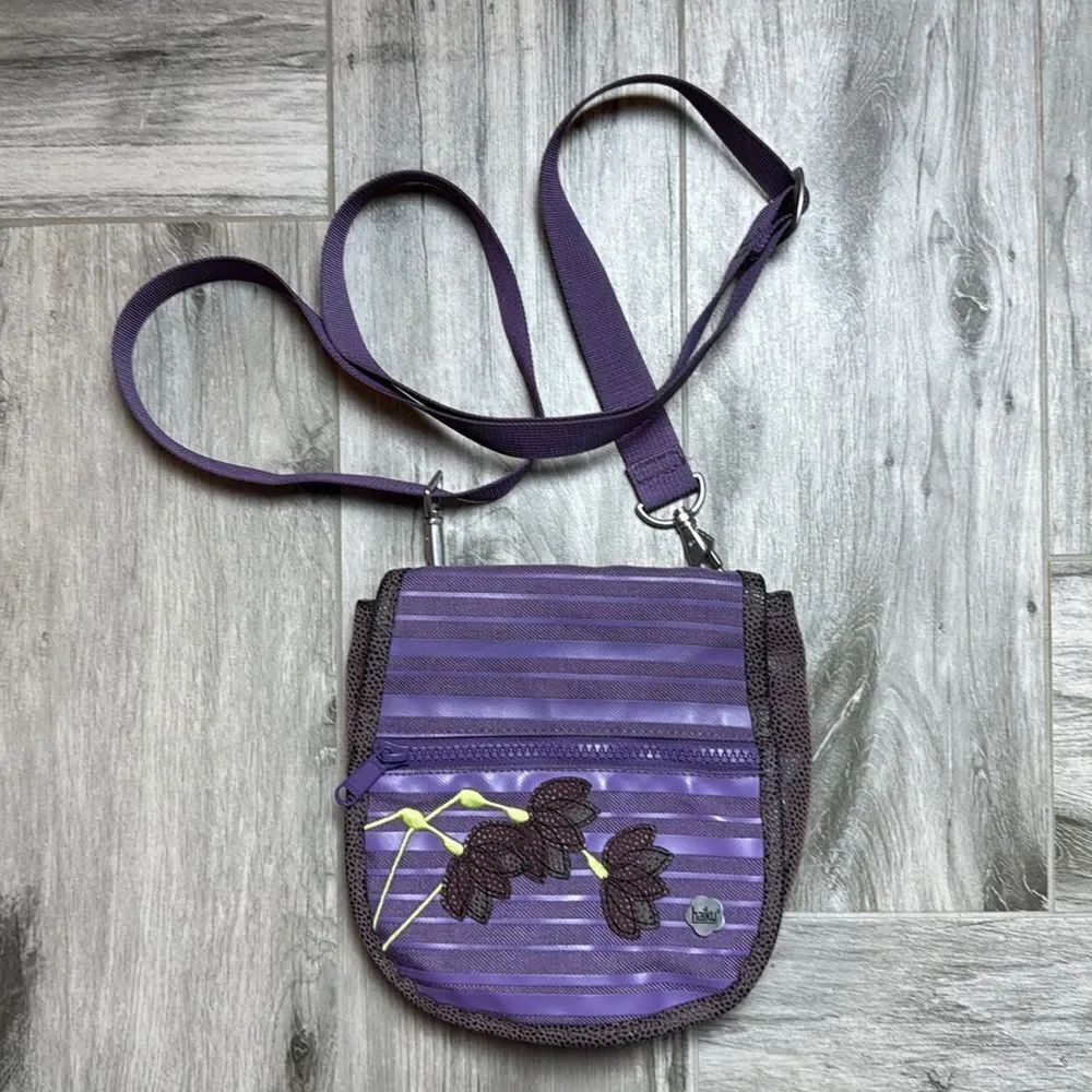 Haiku Womens Purple Lavender Floral Embroidered Crossbody Bag